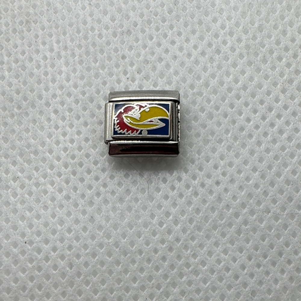 Silver Charm with Kansas Jayhawks Mascot for Nomination Charm Bracelet